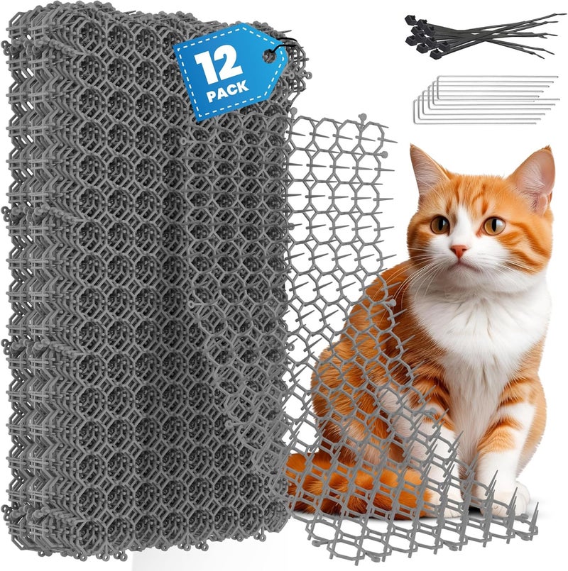 Petfolio 12 Pack Scat Mat for Cats - 16 x 8 Inch Cat Deterrent Mat with Spikes with 1 Inch Spikes, 6 Garden Staples & 10 Zip Ties. Pet Training Mat for Cat Repellent Indoor & Outdoor - Image 1